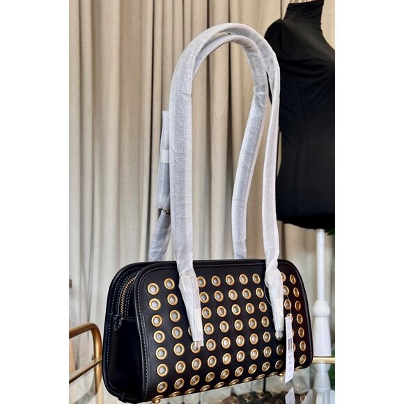 NEW WITH TAGS!!!  Coach Black and Gold Swinger Handbag with Gold grommets. - Picture 6 of 15